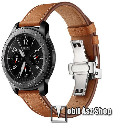 Vásárlás: Okosóra szíj - EZÜST / BARNA - valódi bőr, pillangó csat, 120mm +  80mm hosszú, 22mm széles, 165mm-től 220mm-es méretű csuklóig ajánlott -  SAMSUNG Galaxy Watch 46mm / Watch GT2 46mm /