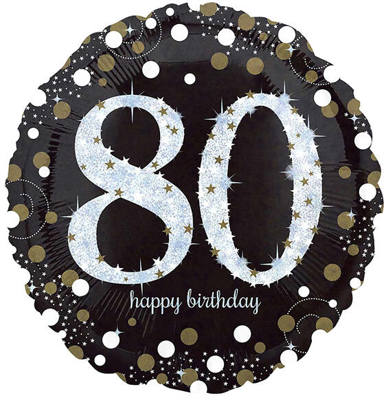 80. évszámos fólia lufi, gömb, HB, fekete