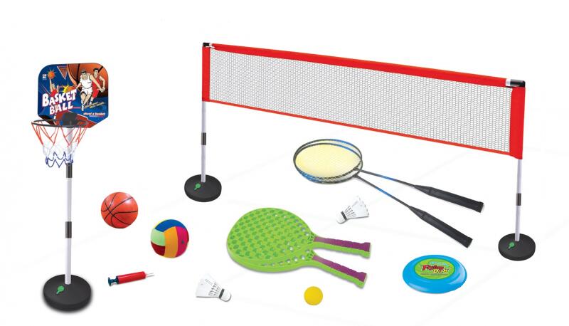 Set sport multifunctional 5 in 1 Alibibi ce contine cos minge baschet, rachete  badminton, fileu (Bucatarie copii) - Preturi