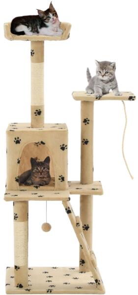 vidaXL Ansamblu pisici, stâlpi funie sisal, 120 cm bej, imprimeu lăbuțe  (170593) - comfy (Accesorii, mobilier pisica) - Preturi