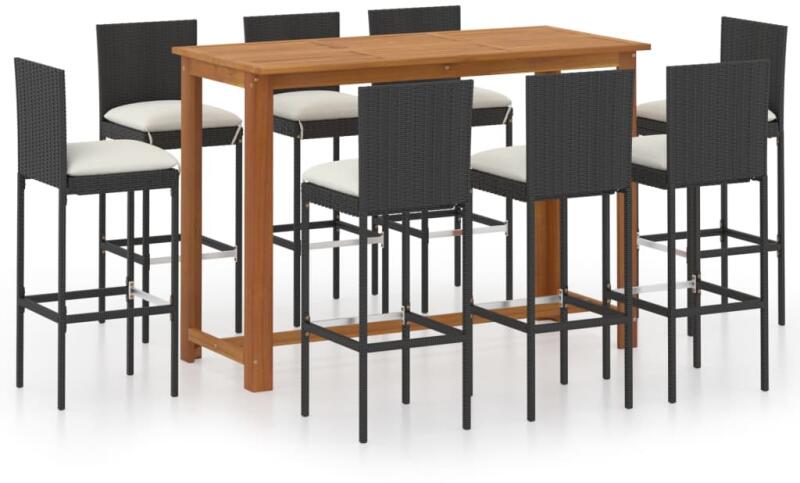 vidaXL Set mobilier bar de grădină cu perne, 9 piese, negru (3068008) -  vidaxl (Garnitura masa si scaun bar) - Preturi