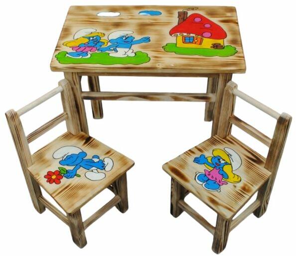 Vásárlás: Gyerek fa asztalka Hupikék törpikék + 2 szék Gyerekasztal- és szék  szett árak összehasonlítása, Gyerek fa asztalka Hupikék törpikék 2 szék  boltok