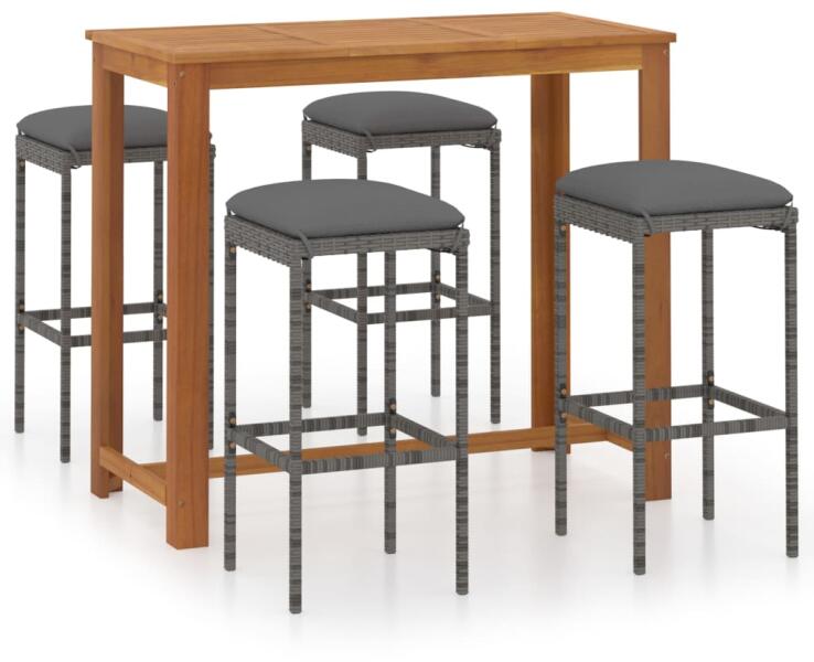 vidaXL Set mobilier bar de grădină cu perne, 5 piese, gri (3067996) -  vidaxl (Garnitura masa si scaun bar) - Preturi