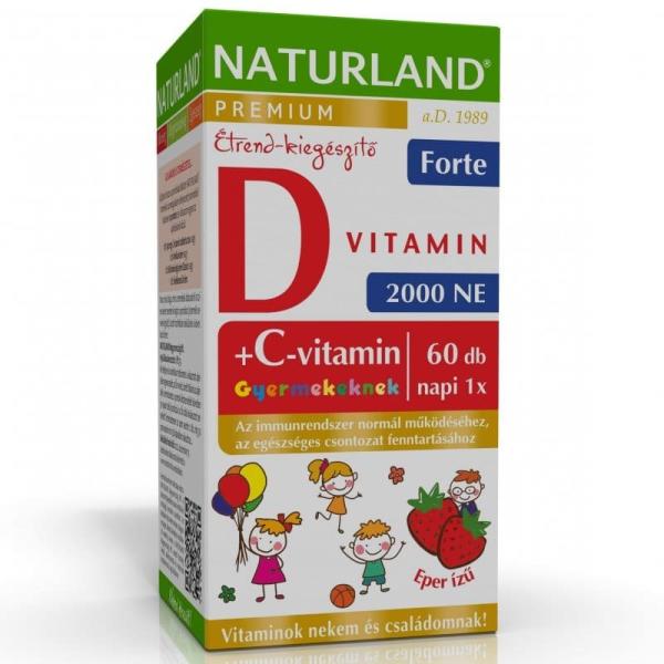 Vásárlás: Naturland C+D forte D3-vitamin 2000NE C-vitamin 50mg eper ízű  gyerek rágótabletta 60db Táplálékkiegészítő árak összehasonlítása, C D  forte D 3 vitamin 2000 NE C vitamin 50 mg eper ízű gyerek rágótabletta