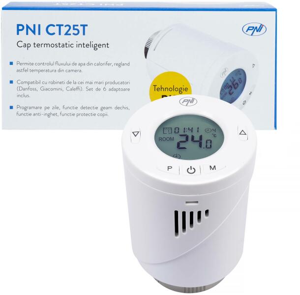 PNI Cap termostatic inteligent PNI CT25T pentru calorifer, se conecteaza  fara fir cu Hub PNI CT25WIFI (MR.PNI-CT25TR) (Accesorii smart) - Preturi