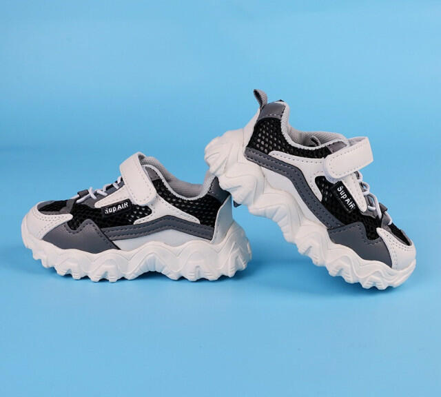 Superbebeshoes Adidasi negri cu alb si gri petrol din material tip plasa  (Pantof, cizma bebelusi) - Preturi