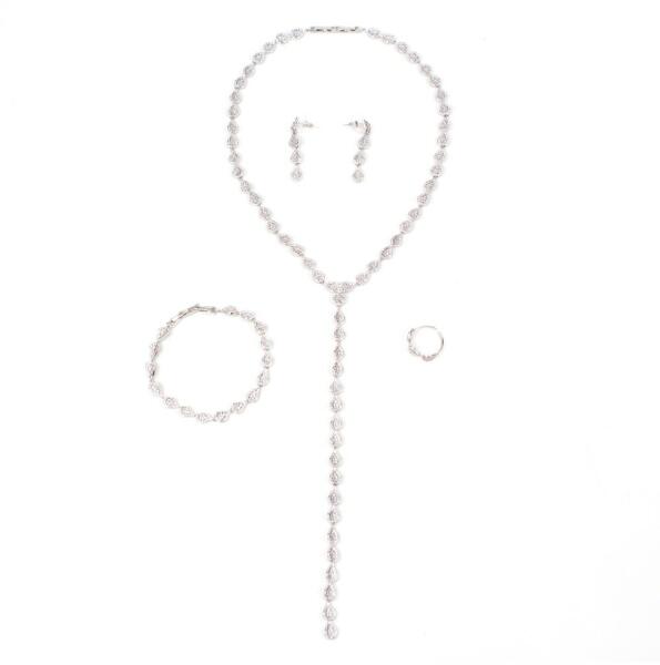 Pami Accessories Set colier, inel, bratara si cercei Crystal Tears placat  cu aur alb 18k (Bijuterii) - Preturi
