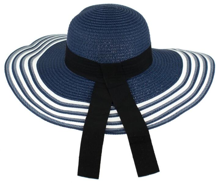Pami Accessories Palarie dama de plaja din paie cu banda negra, 57 cm,  Bleumarin (Palarie) - Preturi
