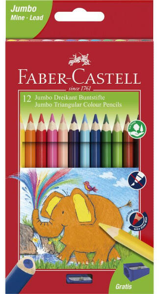 Vásárlás: Faber-Castell Színes ceruza készlet 12db-os háromszögletű Jumbo +  hegyező FABER-CASTELL (116501) (116501) Ceruza árak összehasonlítása,  Színes ceruza készlet 12 db os háromszögletű Jumbo hegyező FABER CASTELL  116501 116501 boltok