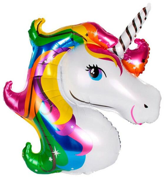Fólia lufi - Szivárvány színű unikornis fej - Óriás