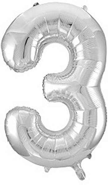 Óriás szám fólia lufi - 3 - Ezüst