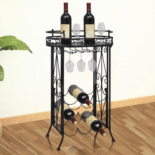vidaXL Suport sticle de vin pentru 9 sticle, cu suport pahar, metal  (240940) - vidaxl (Suport sticla vin) - Preturi