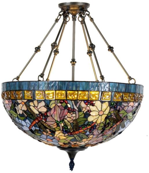 Lustra din fier maro si sticla Tiffany, 6 x 60W, Ø 70 cm x 75 h (5LL-5517)  (Lampa de perete, plafoniera, candelabru) - Preturi