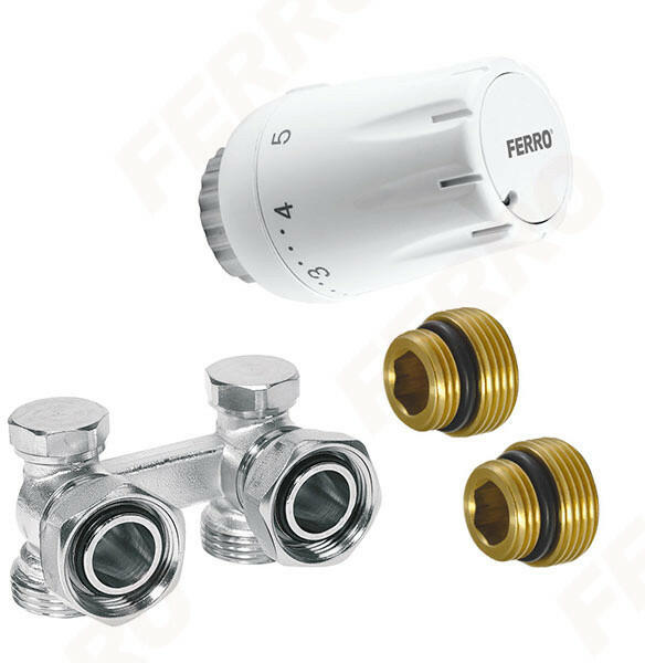 FERRO Polonia Set robinet radiator termostatic dublu coltar 3/4 + cap  termostatat GT11 alim. din perete (ZTV08) (Supapa radiator) - Preturi