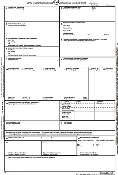 CMR - Scrisoare/Scrisori de transport auto international CMR ...