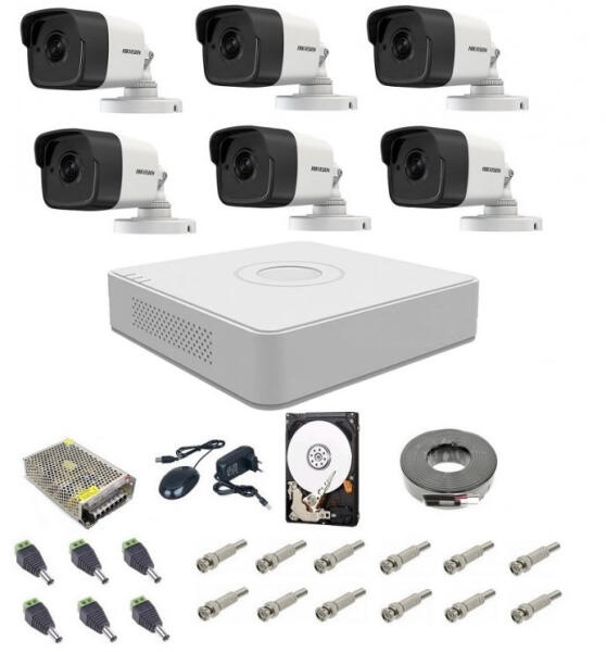 Hikvision Sistem supraveghere audio-video Hikvision 6 camere 5 Mp, IR 20 m ( Sistem de supraveghere video) - Preturi