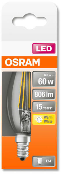 Vásárlás: OSRAM Star LED gyertya, átlátszó üveg búra, 6, 5W 806lm 2700K  E14, átlagos élettartam: 15000 óra, fényszín: meleg fehér LED ST CL B 60  FIL 6.5W 2700K E14 ( 4058075434981 ) (