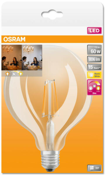 Vásárlás: OSRAM Star+ GLOWdim LED Edison körte, átlátszó üveg búra, 7W  806lm 2700K E27, átlagos élettartam: 15000 óra, fényszín: állítható meleg  fehér LED STAR+ GLOWdim CL EDISON 60 FIL 7W 2700K E27 (