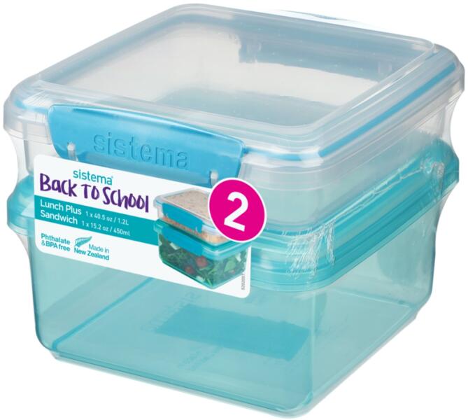 Sistema Plastics Pachet 2 cutii depozitare alimente plastic albastru  Sistema Lunch Plus 1.2 L si Sandwich To Go 450 ml (81654-06) (Caserola) -  Preturi