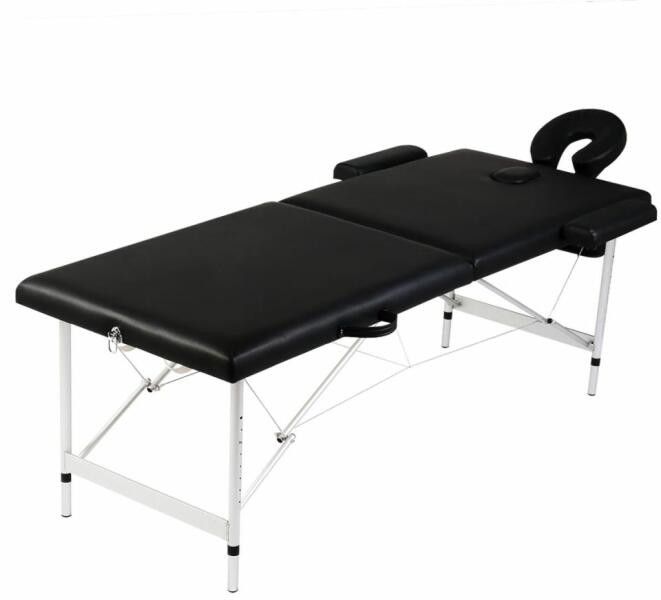 vidaXL Masă masaj pliabilă, 2 zone, negru, cadru aluminiu (110088) - comfy ( Masa, scaun de masaj) - Preturi