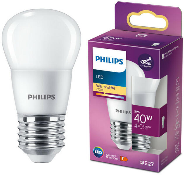 Vásárlás: Philips E27 LED kisgömb 5W 470lm 2700K melegfehér - 40W izzó  helyett (929003540618) - lumenet Izzó árak összehasonlítása, E 27 LED  kisgömb 5 W 470 lm 2700 K melegfehér 40 W izzó helyett 929003540618 lumenet  boltok