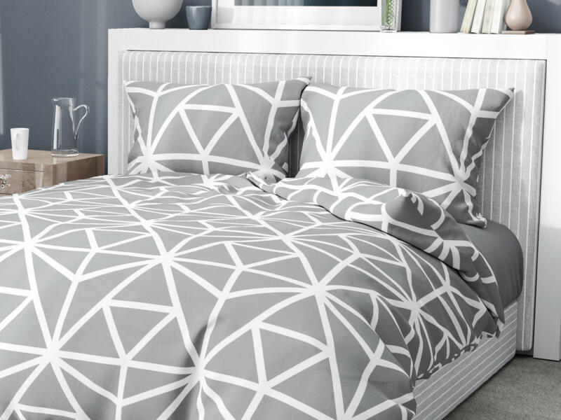 Goldea lenjerie de pat de lux din bumbac satinat - forme geometrice albe pe  gri 140 x 200 și 70 x 90 cm (Lenjerie de pat) - Preturi