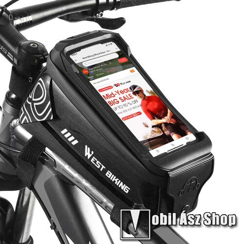 WEST BIKING UNIVERZÁLIS biciklis / kerékpáros tartó konzol mobiltelefon  készülékekhez - cseppálló védő tokos kialakítás, cipzár, fülhallgató  kivezető ...