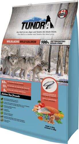 Tundra WILD SALMON Adult - висококачествена храна за пораснали кучета от  всички породи, БЕЗ ЗЪРНО, с дива сьомга, 3, 18 кг, Германия - 16122 Храна  за кучета Цени, оферти и мнения, списък