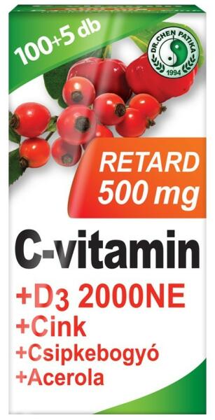 Vásárlás: Dr. Chen Patika C-vitamin 500mg+D3+Zn+Csipkebogyó+Acerola retard  filmtabletta 105db Táplálékkiegészítő árak összehasonlítása, C vitamin 500  mg D 3 Zn Csipkebogyó Acerola retard filmtabletta 105 db boltok