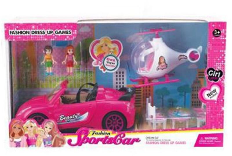 Pink sportautó helikopterrel és kiegészítőkkel (MKL130136)