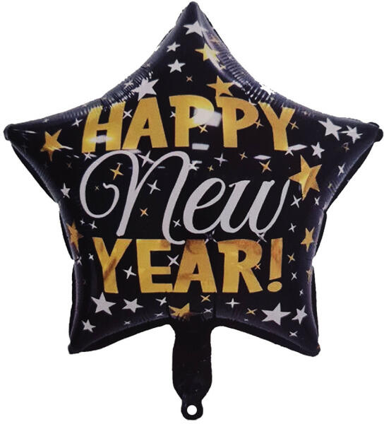 Fólia lufi - Happy New Year - Fekete csillag