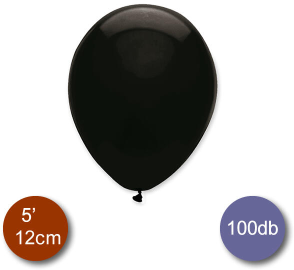Pasztel, fekete lufi, 100 db, 12cm