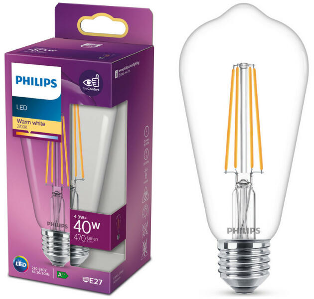 Vásárlás: Philips E27 LED Edison 4, 3W 470lm 2700K meleg fehér - 40W izzó  helyett (929001890255) LED izzó árak összehasonlítása, E 27 LED Edison 4 3  W 470 lm 2700 K meleg fehér 40 W izzó helyett 929001890255 boltok