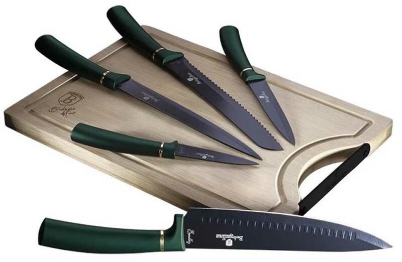 Emerald Collection késkészlet bambusz vágódeszkával 6 db-os (BH/2551)
