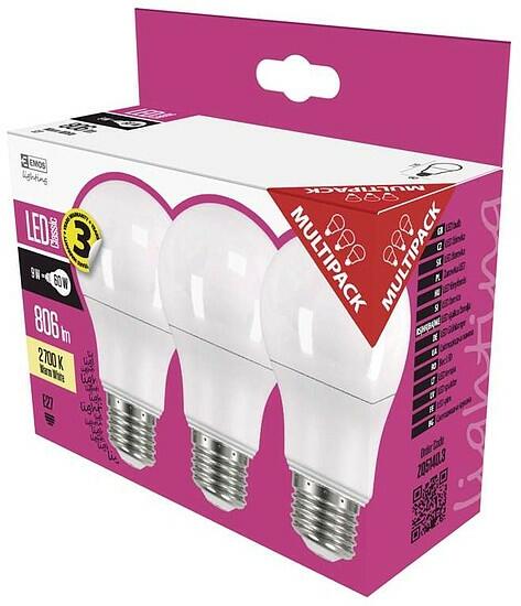 Classic LED izzó A60 E27 9W 806lm meleg fehér 3db (ZQ5140.3)