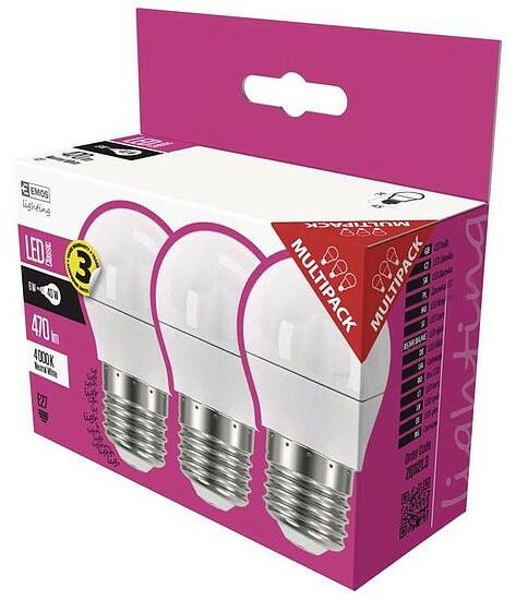 Classic LED izzó kisgömb E27 6W 470lm természetes fehér 3db (ZQ1121.3)
