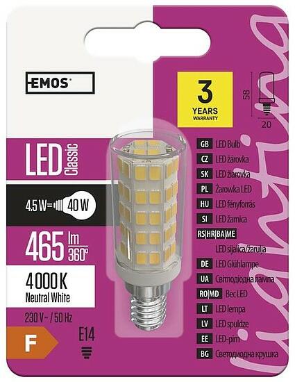 Classic LED izzó JC A++ E14 4.5W 465lm természetes fehér (ZQ9141)