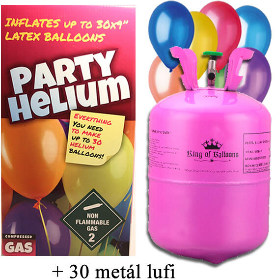 Hélium palack 30 léggömb felfújására + 30 metál léggömb