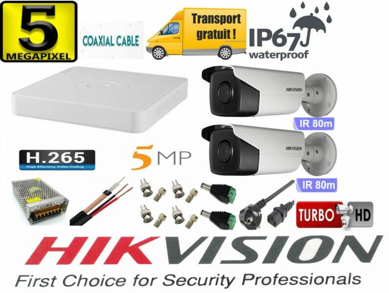 Hikvision Sistem supraveghere video Hikvision 2 camere 5MP Turbo HD IR 80 M  cu DVR Hikvision 4 canale full accesorii, cablu coaxial (201901014489) -  rovision (Sistem de supraveghere video) - Preturi