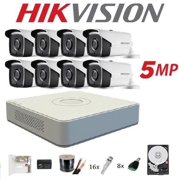 Hikvision Kit complet 8 camere supraveghere exterior 5MP TURBOHD HIKVISION  40 m IR, accesorii+hard 2TB (201801014760) - rovision (Sistem de supraveghere  video) - Preturi