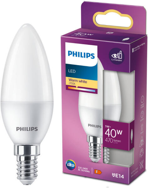 E14 LED gyertya 5W 470lm 2700K melegfehér - 40W izzó helyett (929003541118)
