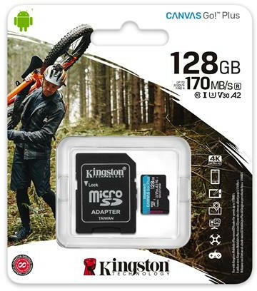 Vásárlás: Kingston Canvas Go Plus microSDXC 128GB C10/UHS-I/U3/V30/A2  (MKMS128GCGP), eladó Memóriakártya, olcsó memory card árak