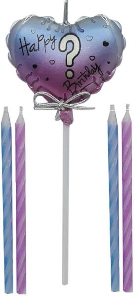 Lufi alakú tortagyertya szett - Happy Birthday felirattal és kérdőjellel
