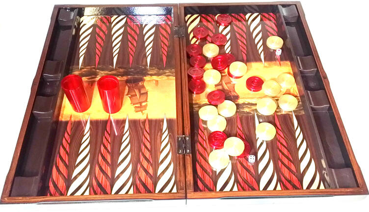 Yenigun Backgammon Joc Table YeniGun, 48 x 24 x 6.5 cm, inchidere  magnetica, 30 de piese, 2 zaruri, tabla pliabila, Maro (TABLE YENIGUN) (Joc  de societate) - Preturi
