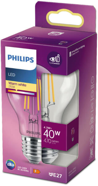 Pack 3 Ampoule LED Philips E27 A60 4,5W 470Lm 2700K [PH-929001242959]