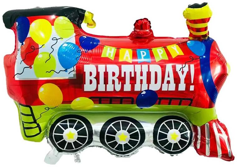 Fólia lufi - Vonat, mozdony - Happy Birthday - Piros