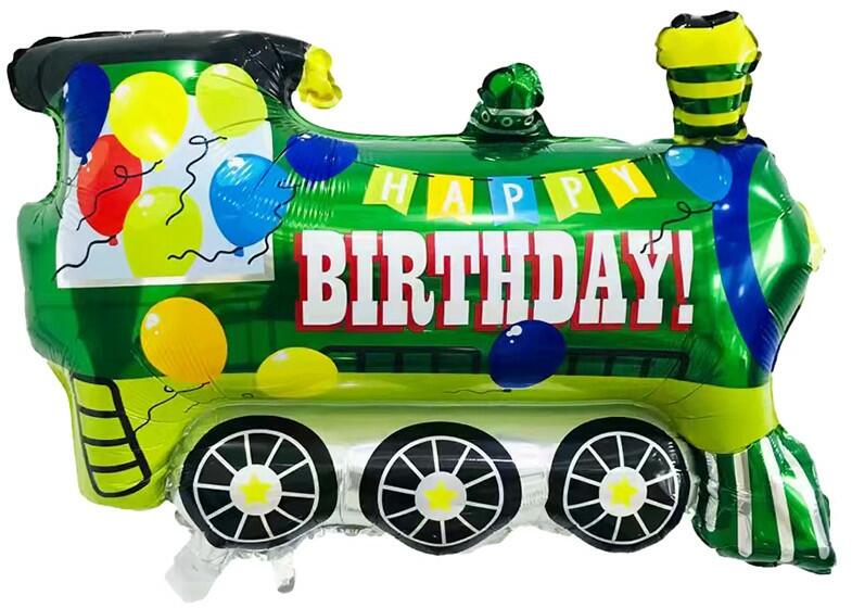 Fólia lufi - Vonat, mozdony - Happy Birthday - Zöld