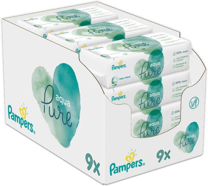 Vásárlás: Pampers Aqua Pure 9x48db Törlőkendő árak összehasonlítása, Aqua  Pure 9 x 48 db boltok