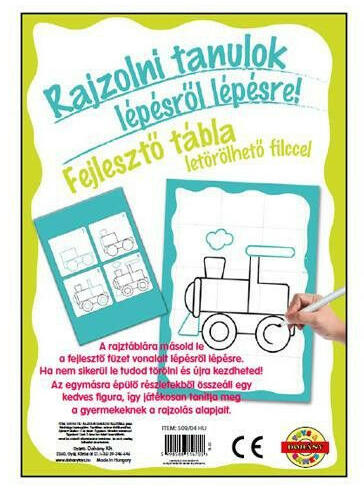Rajzolni tanulok lépésről lépésre fejlesztő tábla letörölhető filccel - Fiús