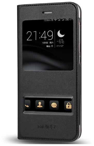 Huawei P9 Lite Mini tok álló (Flip, oldalra nyíló, Dual View Window) fekete  (GP-72722)